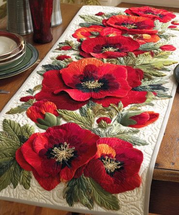 Scarlet Poppy Dream Quilted Table Runner