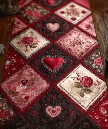 Scarlet Romance Heart Quilted Table Runner