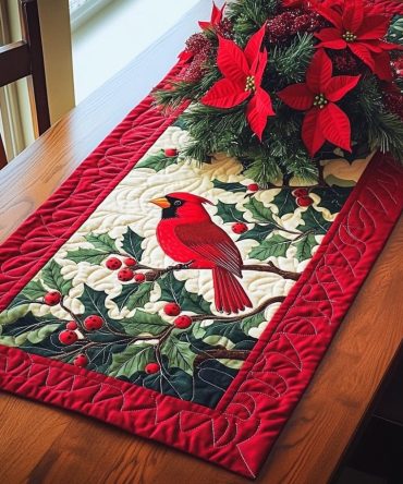 Scarlet Serenity Quilted Table Runner