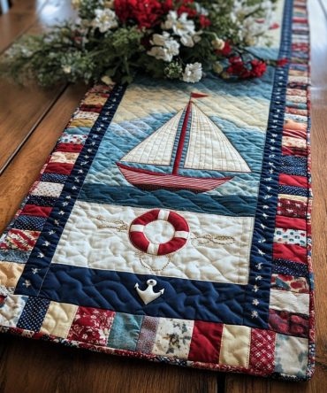 Sea Breeze Sailing Quilted Table Runner