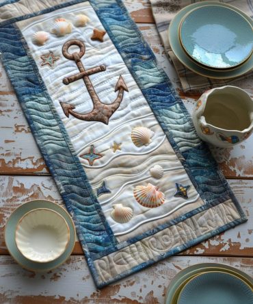 Seashells Anchor Quilted Table Runner