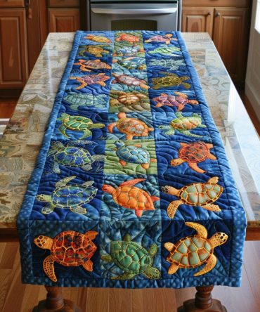 Seaside Turtle Trek Quilted Table Runner