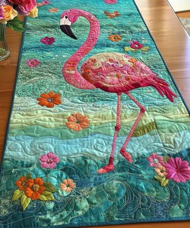 Serene Flamingo Waters Quilted Table Runner