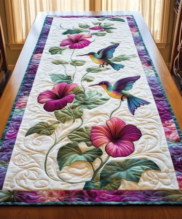 Serene Hummingbird Quilted Table Runner