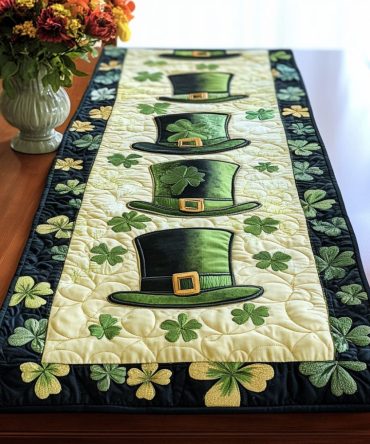 Shamrock Top Hats Quilted Table Runner