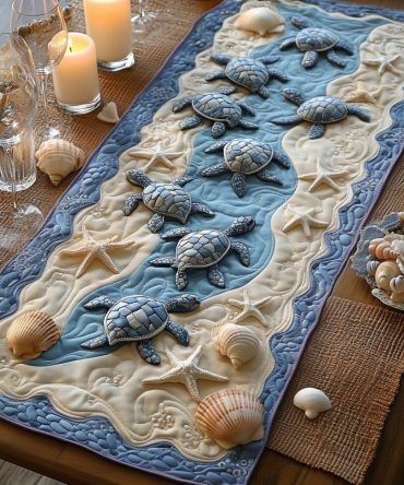 Shell And Waves Quilted Table Runner