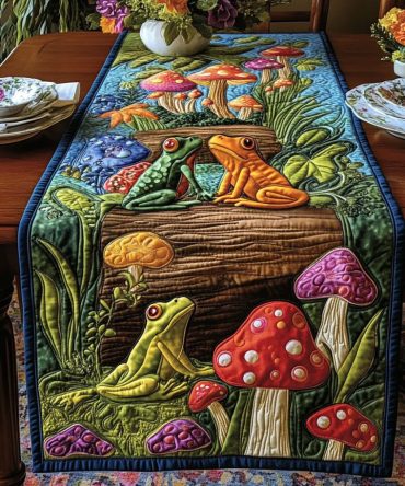 Shimmering Toadstools Quilted Table Runner