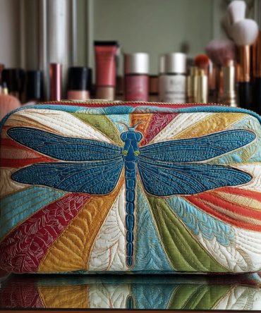 Shining Dragonfly Quilted Makeup Bag