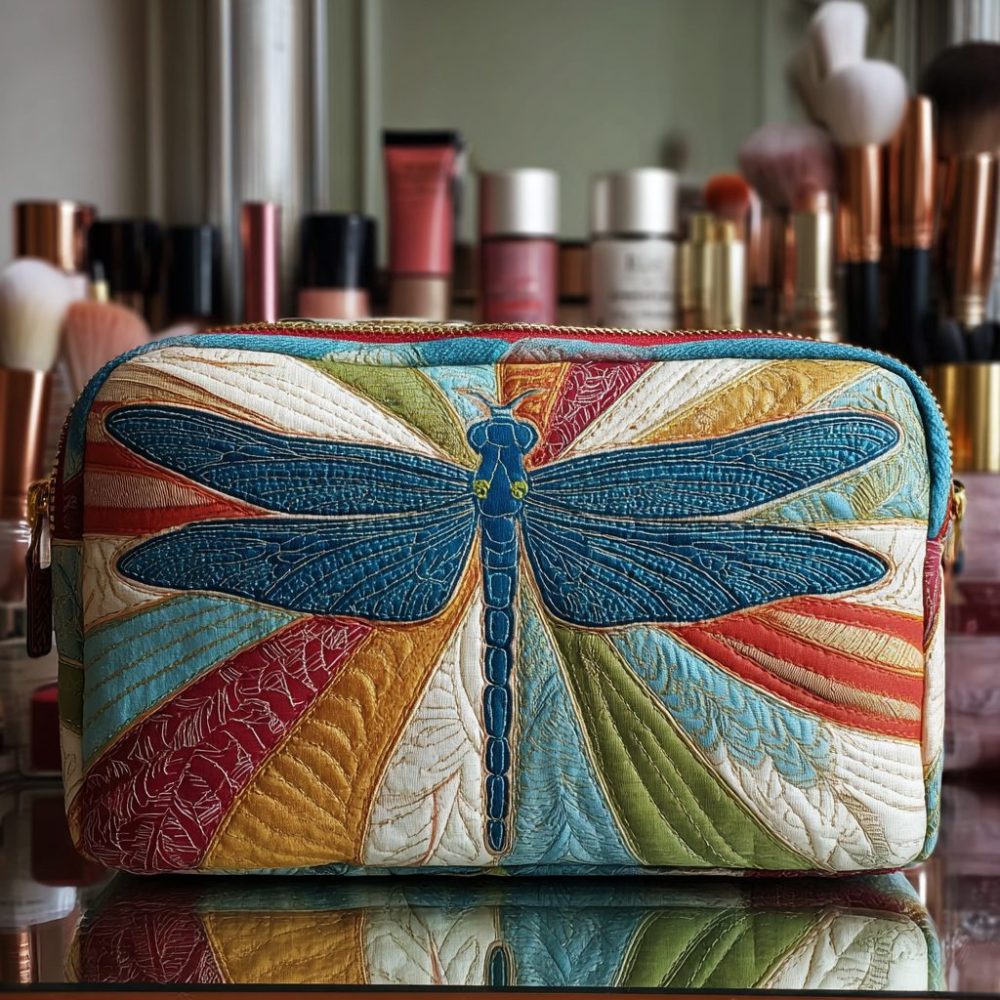 Shining Dragonfly Quilted Makeup Bag