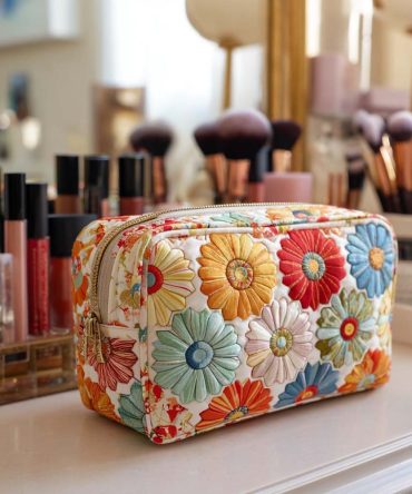 Shining Petals Quilted Makeup Bag