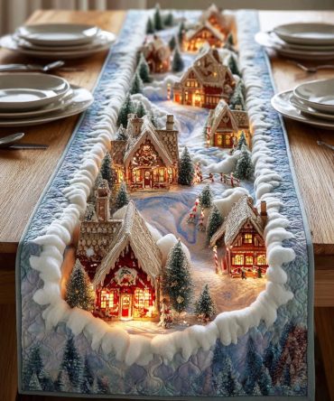Silver Snow Haven Quilted Table Runner