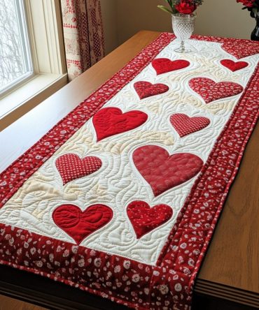 Simple Heart Quilted Table Runner