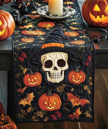 Skull Pumpkin Night Quilted Table Runner