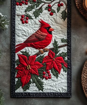 Snow Cardinal Quilted Table Runner