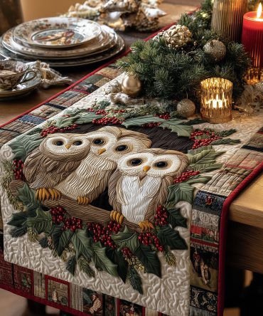 Snow Owl Quilted Table Runner