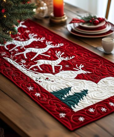 Snow Reindeer Quilted Table Runner