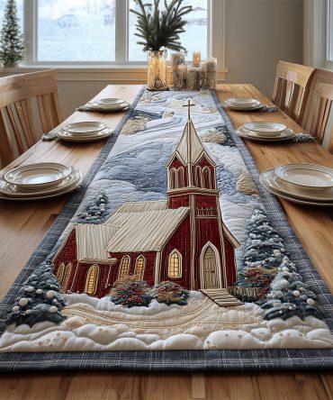 Snowfall At Red Chapel Quilted Table Runner
