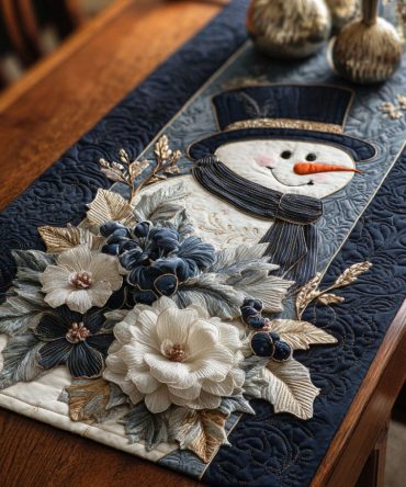 Snowman And Blooms Quilted Table Runner