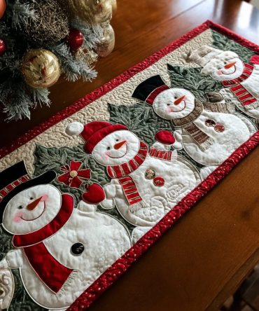 Snowman Charm Quilted Table Runner