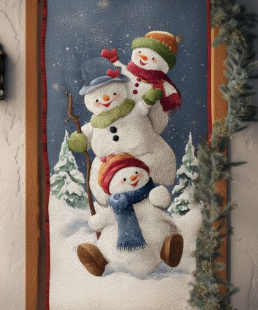 Snowman Cheer Squad Quilted Door Cover