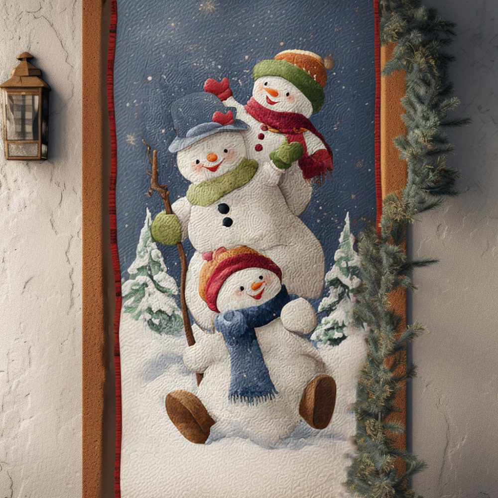 Snowman Cheer Squad Quilted Door Cover