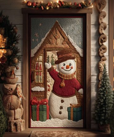 Snowman Smile Quilted Door Cover