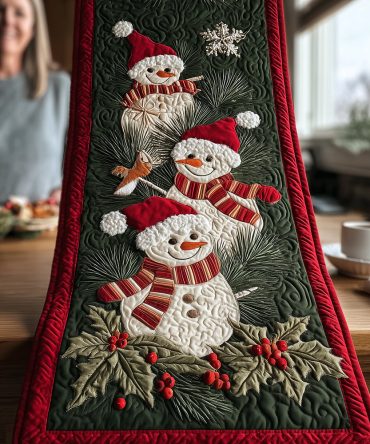 Snowman Trio Cheer Quilted Table Runner