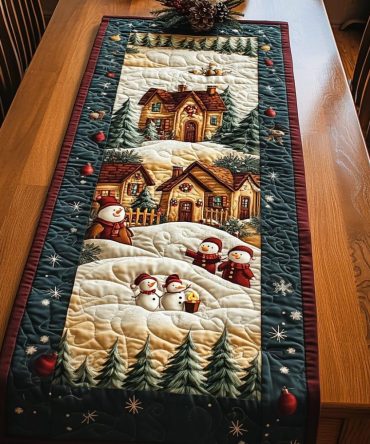 Snowman Village Quilted Table Runner