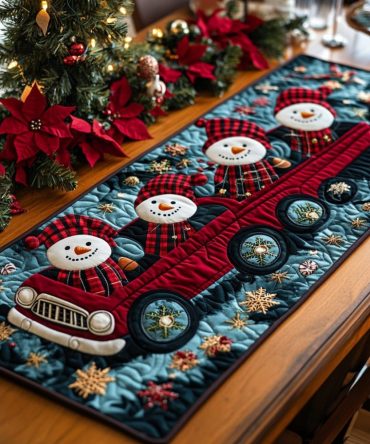 Snowmen Hangout Quilted Table Runner