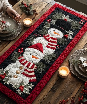 Snowmen Stripe Scarf Quilted Table Runner