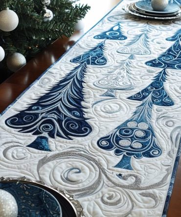 Snowy Pine Delight Quilted Table Runner
