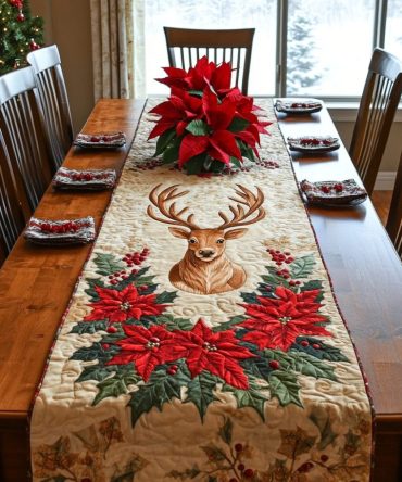 Snowy Antler Delight Quilted Table Runner