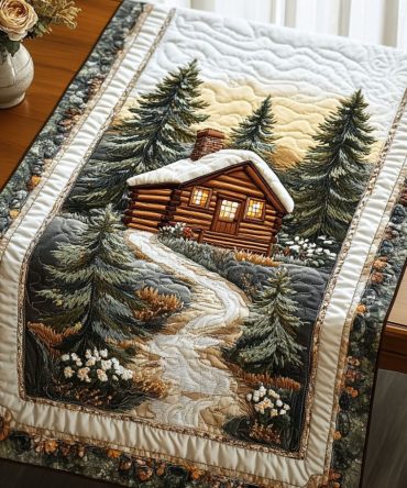 Snowy Cabin Retreat Quilted Table Runner
