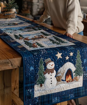 Snowy Camper Fun Quilted Table Runner