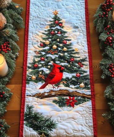 Snowy Cardinal Quilted Table Runner