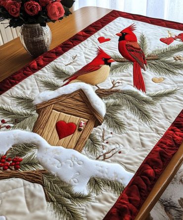 Snowy Cardinals Quilted Table Runner