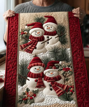 Snowy Couple Moments Quilted Table Runner