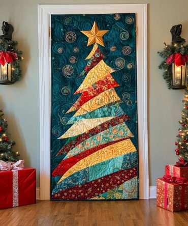 Snowy Gift Quilted Door Cover