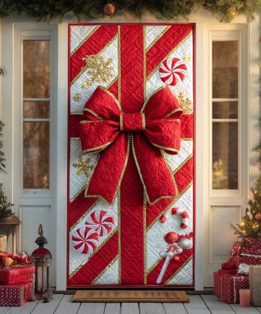 Snowy Gift Ribbon Quilted Door Cover