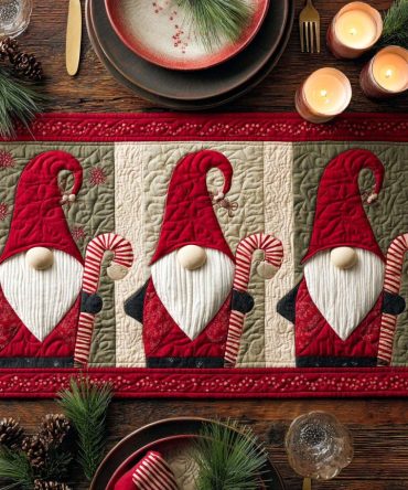 Snowy Gnomes Quilted Table Runner