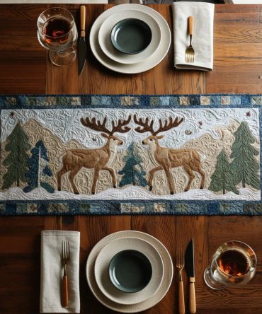 Snowy Herd Quilted Table Runner