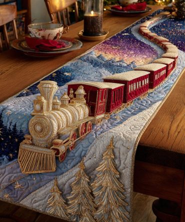 Snowy Mountain Line Quilted Table Runner