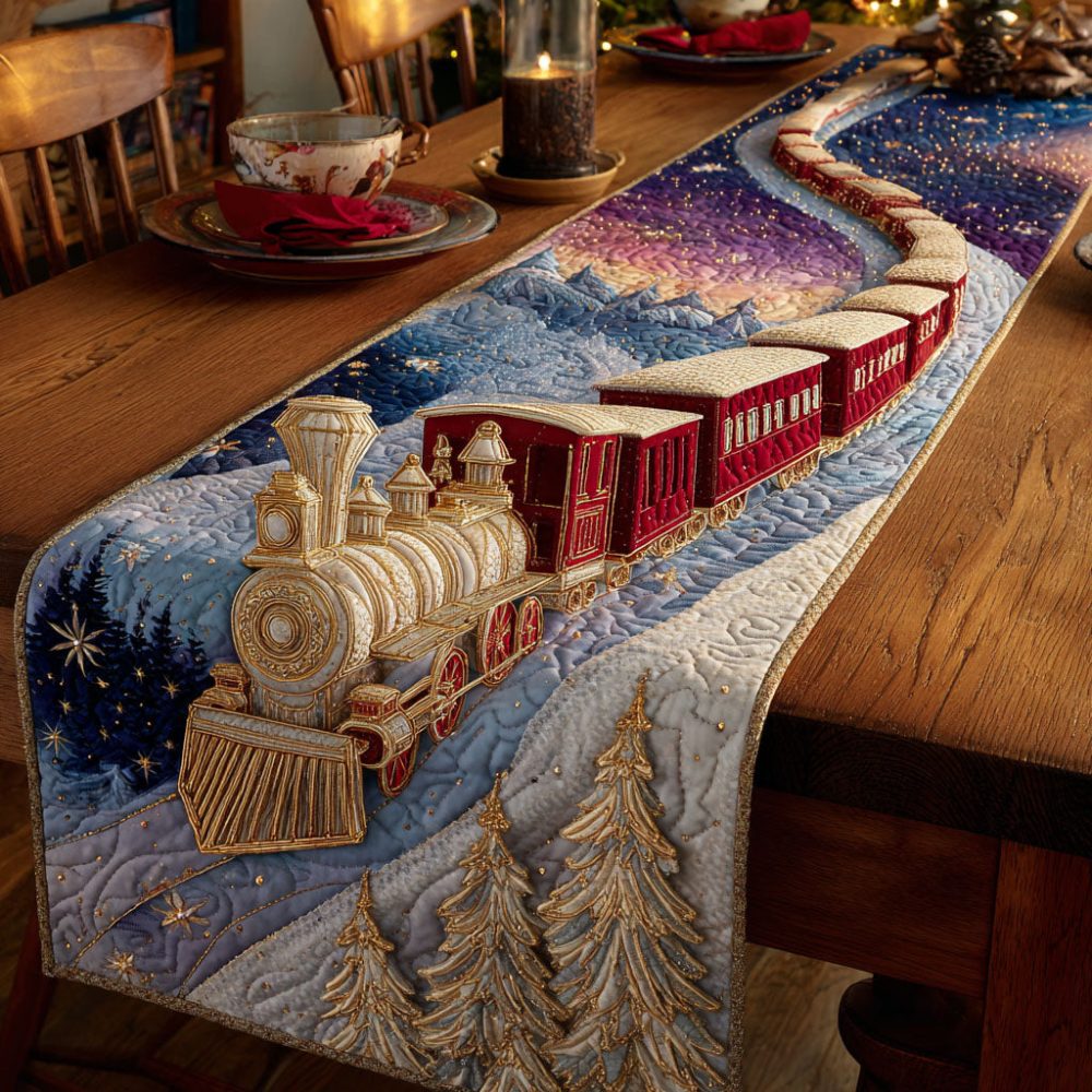 Snowy Mountain Line Quilted Table Runner