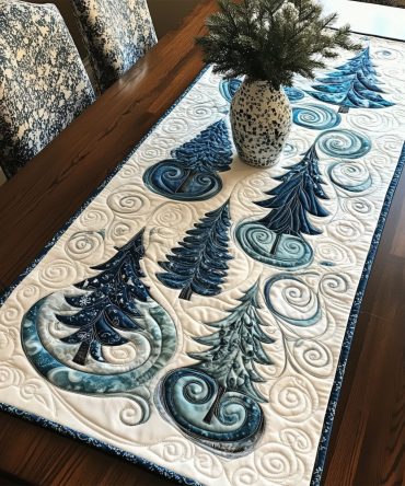 Snowy Pine Delight Quilted Table Runner
