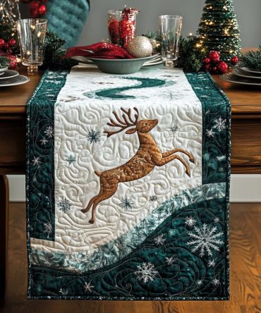 Snowy Reindeer Quilted Table Runner