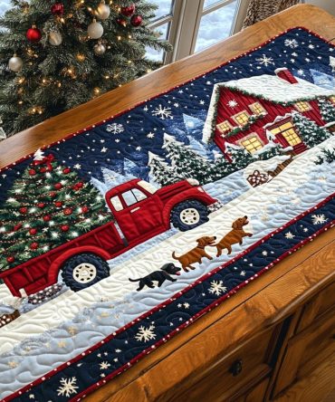 Snowy Tail Waggers Quilted Table Runner