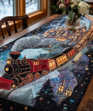 Snowy Train Voyage Quilted Table Runner