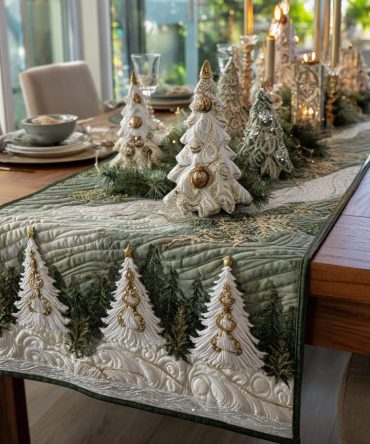 Snowy Trees Quilted Table Runner