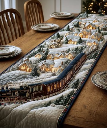 Snowy Village Ride Quilted Table Runner