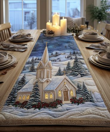 Snowy Warm Light Quilted Table Runner